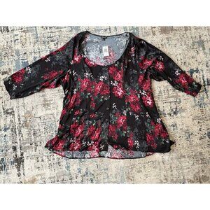 Torrid Women’s Size 5 Blouse Button Down Black Red Floral